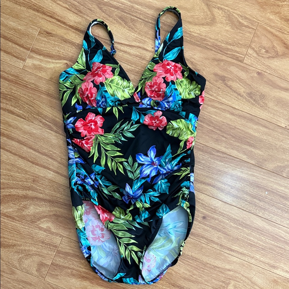 Ruby Ribbon Floral One Piece Swimsuit - Black, Red, Blue, Green